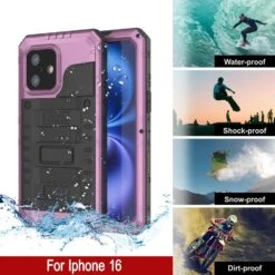 IPhone 16 Metal Extreme 3.0 Series Aluminum Waterproof Case IP68 W/Buillt In Screen Protector & Kickstand [Pink] -Phone Vibe Shop 8 Metal Extreme Iphone 16 9581596a 86aa 4e5d 9b43 0c99770b9305