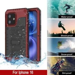 IPhone 16 Metal Extreme 3.0 Series Aluminum Waterproof Case IP68 W/Buillt In Screen Protector & Kickstand [Red] -Phone Vibe Shop 8 Metal Extreme Iphone 16 c1c95059 429f 4735 a62d cfcf1d402a5d