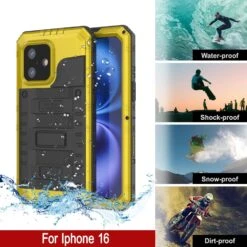 IPhone 16 Metal Extreme 3.0 Series Aluminum Waterproof Case IP68 W/Buillt In Screen Protector & Kickstand [Yellow] -Phone Vibe Shop 8 Metal Extreme Iphone 16 cc6a5492 17f4 493a ad6c 6e055f6a8a8a