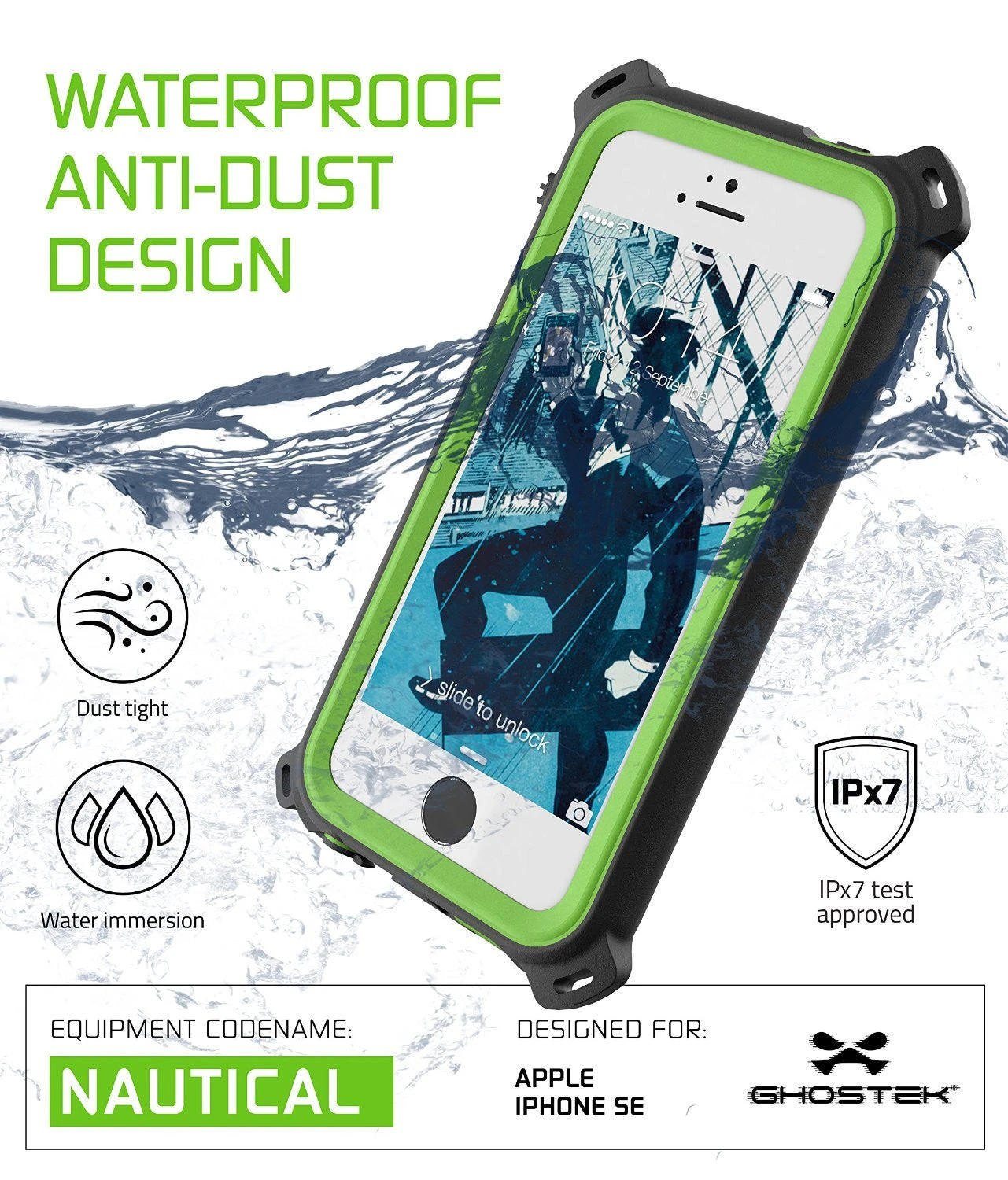 IPhone SE/5S/5 Waterproof Case, Ghostek® Nautical Green Series| Underwater | Aluminum Frame 6 IPhone SE/5S/5 Waterproof Case, Ghostek® Nautical Green Series| Underwater | Aluminum Frame - Image 4