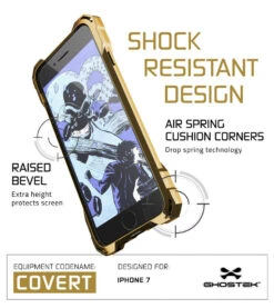 IPhone 7 Case, Ghostek® Covert Gold, Premium Impact Protective Armor | Lifetime Warranty Exchange -Phone Vibe Shop Covert iPhone7 drop golden