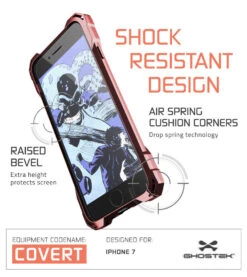 IPhone 7 Case, Ghostek® Covert Rose Pink, Premium Impact Protective Armor | Warranty -Phone Vibe Shop Covert iPhone7 drop rose