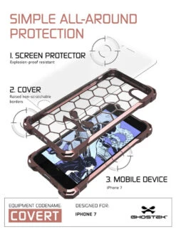 IPhone 7 Case, Ghostek® Covert Rose Pink, Premium Impact Protective Armor | Warranty -Phone Vibe Shop Covert iPhone7 stacked rose