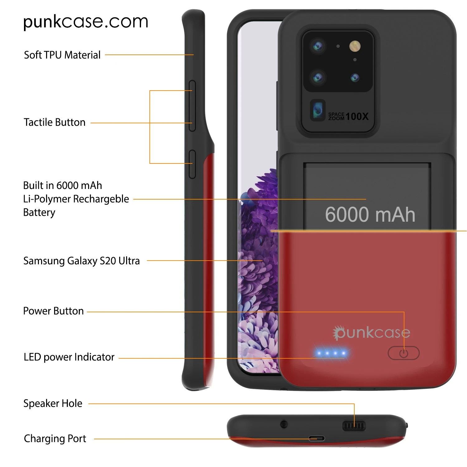 PunkJuice S20 Ultra Battery Case Red - Fast Charging Power Juice Bank With 6000mAh 4 PunkJuice S20 Ultra Battery Case Red - Fast Charging Power Juice Bank With 6000mAh - Image 2