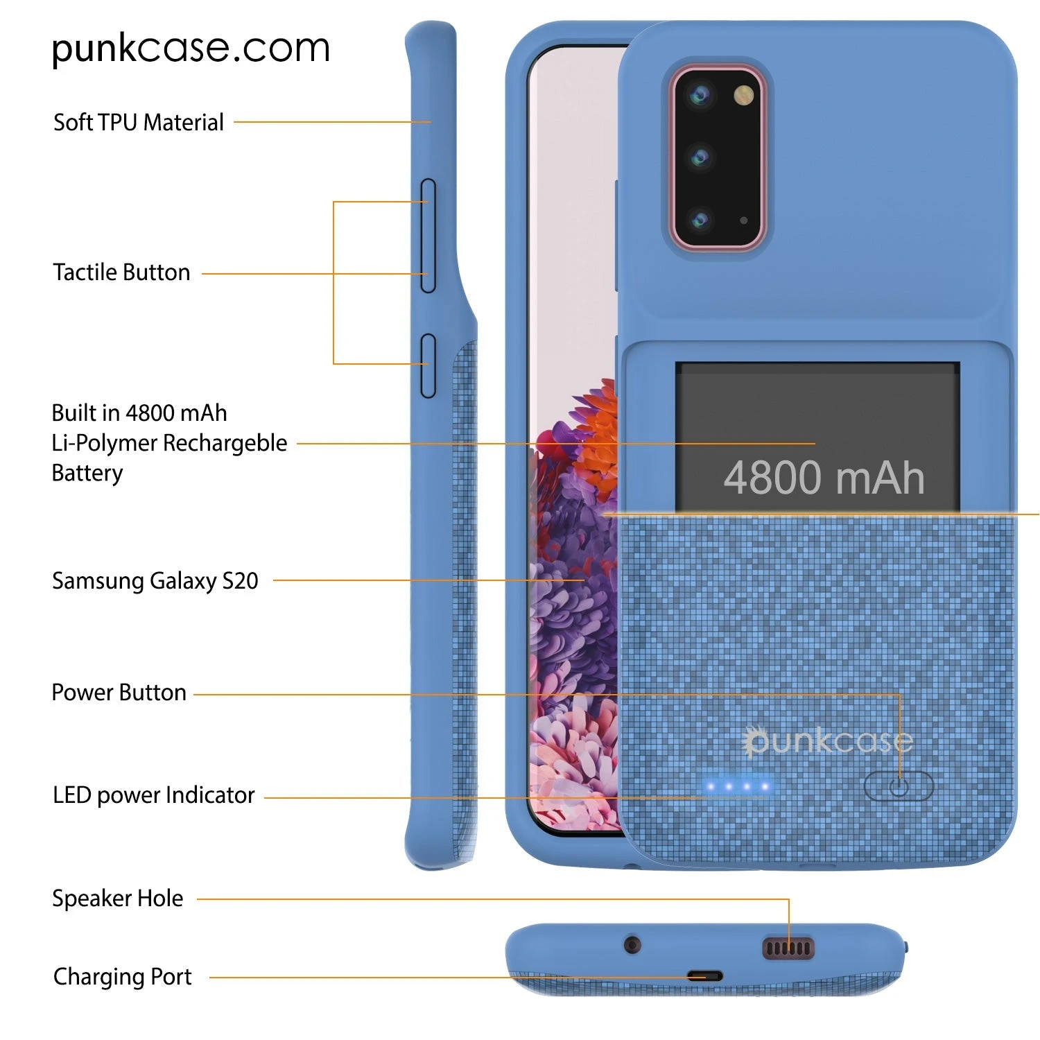 PunkJuice S20 Battery Case Patterned Blue - Fast Charging Power Juice Bank With 4800mAh 4 PunkJuice S20 Battery Case Patterned Blue - Fast Charging Power Juice Bank With 4800mAh - Image 2
