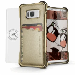 Galaxy S8 Wallet Case, Ghostek Exec Gold Series | Slim Armor Hybrid Impact Bumper | TPU PU Leather Credit Card Slot Holder Sleeve Cover