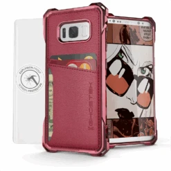 Galaxy S8 Wallet Case, Ghostek Exec Red Series | Slim Armor Hybrid Impact Bumper | TPU PU Leather Credit Card Slot Holder Sleeve Cover