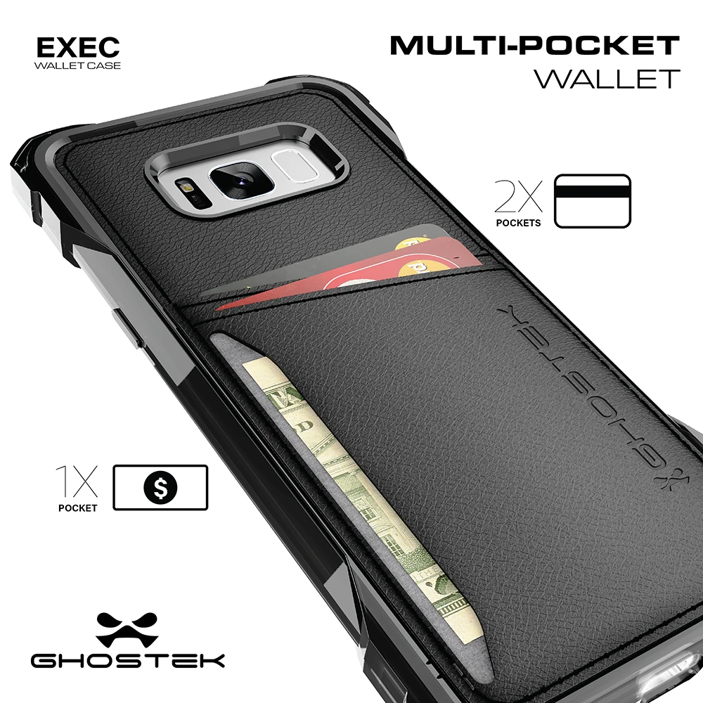 Galaxy S8+ Plus Wallet Case, Ghostek Exec Black Series | Slim Armor Hybrid Impact Bumper | TPU PU Leather Credit Card Slot Holder Sleeve Cover 5 Galaxy S8+ Plus Wallet Case, Ghostek Exec Black Series | Slim Armor Hybrid Impact Bumper | TPU PU Leather Credit Card Slot Holder Sleeve Cover - Image 3