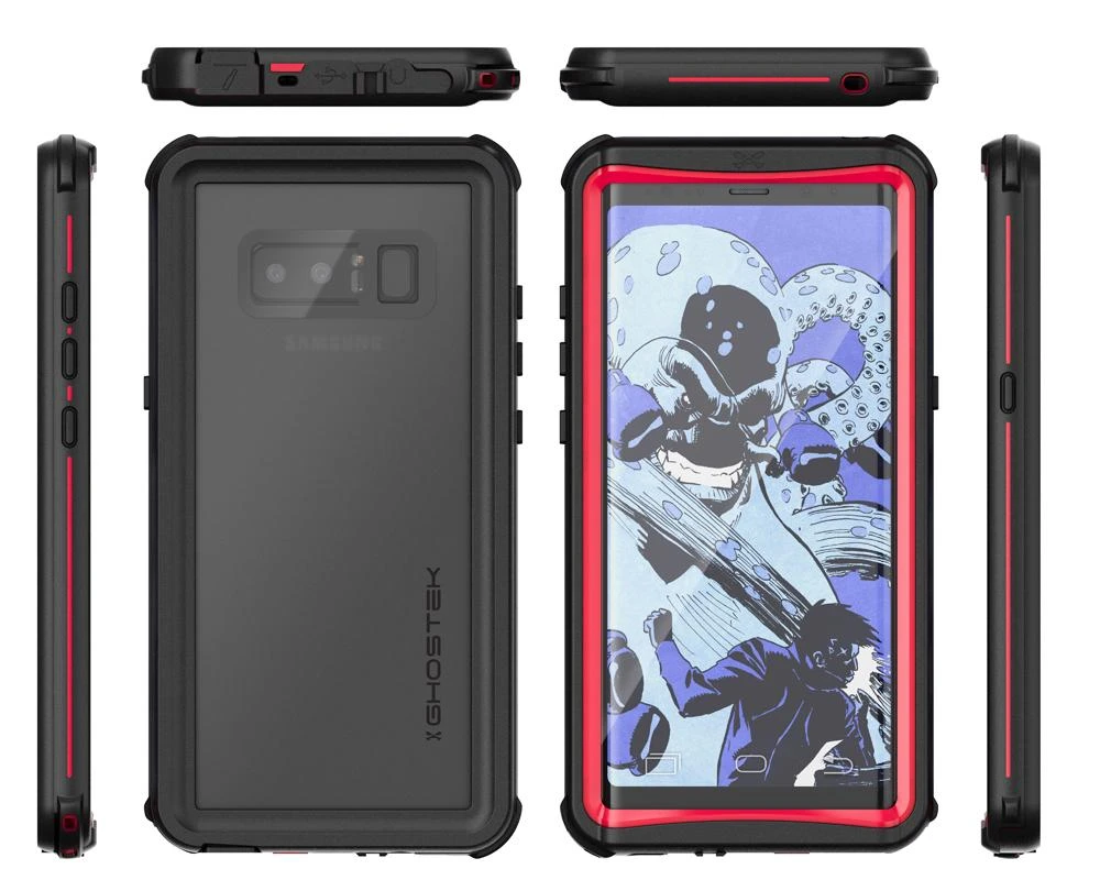 Galaxy Note 8, Ghostek Nautical Galaxy Note 8 Case Military Grade Armor Waterproof Cover | Red - Image 9