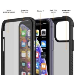 PunkCase IPhone 11 Case, [Spartan Series] Clear Rugged Heavy Duty Cover W/Built In Screen Protector [Black] -Phone Vibe Shop Inner Spartan Iphone 11