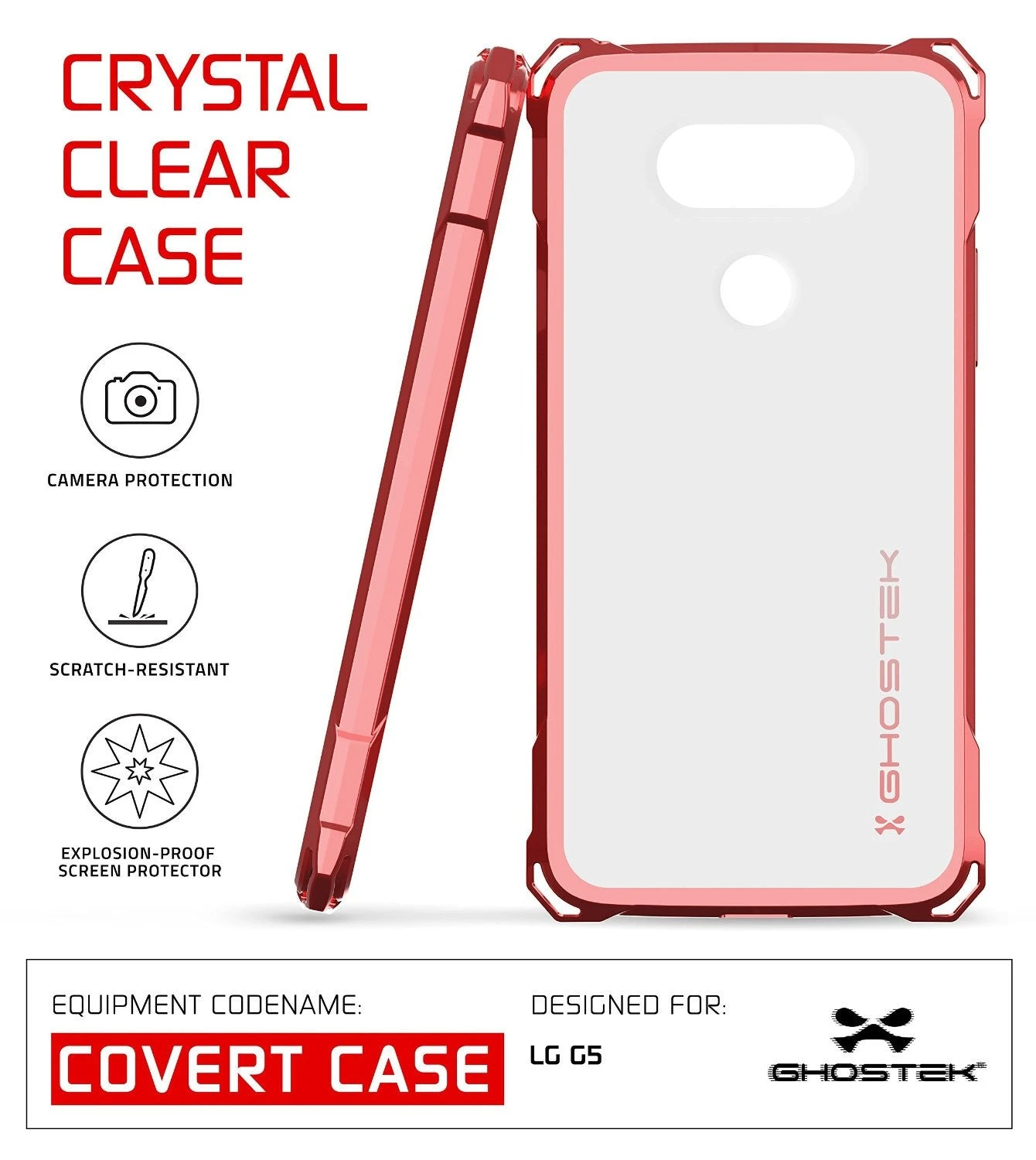 LG G5 Case, Ghostek® Red Covert Premium Slim Hybrid Protective Cover | Lifetime Warranty Exchange 4 LG G5 Case, Ghostek® Red Covert Premium Slim Hybrid Protective Cover | Lifetime Warranty Exchange - Image 2