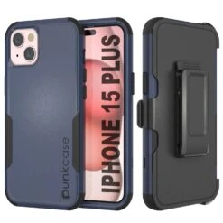 Punkcase For IPhone 15 Plus Belt Clip Multilayer Holster Case [Patron Series] [Navy Black]