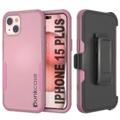 Punkcase For IPhone 15 Plus Belt Clip Multilayer Holster Case [Patron Series] [Pink]