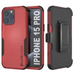 Punkcase For IPhone 15 Pro Belt Clip Multilayer Holster Case [Patron Series] [Red-Black]