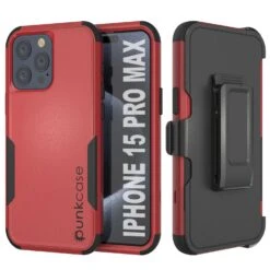 Punkcase For IPhone 15 Pro Max Belt Clip Multilayer Holster Case [Patron Series] [Red-Black]