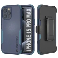 Punkcase For IPhone 15 Pro Max Belt Clip Multilayer Holster Case [Patron Series] [Navy Blue]