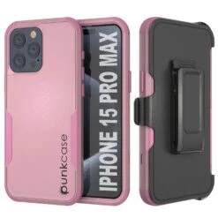 Punkcase For IPhone 15 Pro Max Belt Clip Multilayer Holster Case [Patron Series] [Pink]