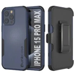 Punkcase For IPhone 15 Pro Max Belt Clip Multilayer Holster Case [Patron Series] [Navy Black]