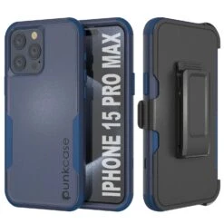 Punkcase For IPhone 15 Pro Max Belt Clip Multilayer Holster Case [Patron Series] [Navy]