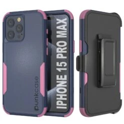 Punkcase For IPhone 15 Pro Max Belt Clip Multilayer Holster Case [Patron Series] [Navy Pink]