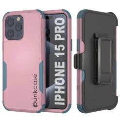 Punkcase For IPhone 15 Pro Belt Clip Multilayer Holster Case [Patron Series] [Pink-Blue]