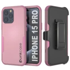 Punkcase For IPhone 15 Pro Belt Clip Multilayer Holster Case [Patron Series] [Pink]