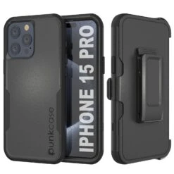 Punkcase For IPhone 15 Pro Belt Clip Multilayer Holster Case [Patron Series] [Black]