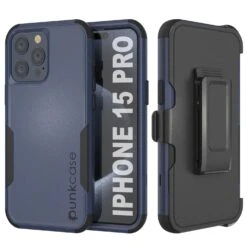Punkcase For IPhone 15 Pro Belt Clip Multilayer Holster Case [Patron Series] [Navy Black]