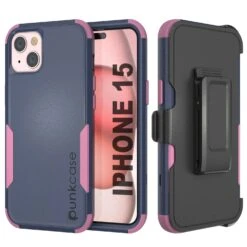 Punkcase For IPhone 15 Belt Clip Multilayer Holster Case [Patron Series] [Navy Pink]