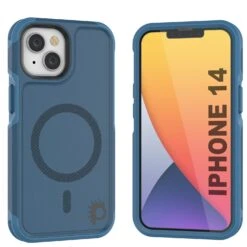 PunkCase IPhone 14 Case, [Spartan 2.0 Series] Clear Rugged Heavy Duty Cover W/Built In Screen Protector [Navy]