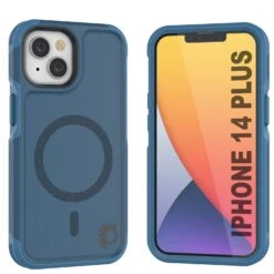 PunkCase IPhone 14 Plus Case, [Spartan 2.0 Series] Clear Rugged Heavy Duty Cover W/Built In Screen Protector [Navy]