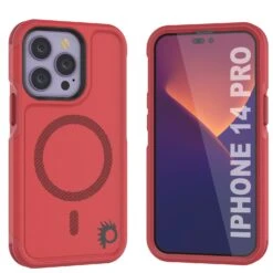 PunkCase IPhone 14 Pro Case, [Spartan 2.0 Series] Clear Rugged Heavy Duty Cover W/Built In Screen Protector [Red]
