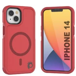 PunkCase IPhone 14 Case, [Spartan 2.0 Series] Clear Rugged Heavy Duty Cover W/Built In Screen Protector [Red]