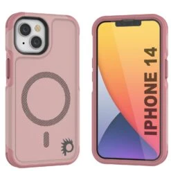 PunkCase IPhone 14 Case, [Spartan 2.0 Series] Clear Rugged Heavy Duty Cover W/Built In Screen Protector [Pink]