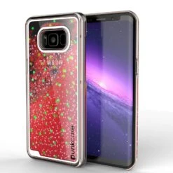 Galaxy S8 Plus Case, Punkcase [Liquid Series] Protective Dual Layer Floating Glitter Cover + PunkShield Screen Protector For Samsung S8 [Red]