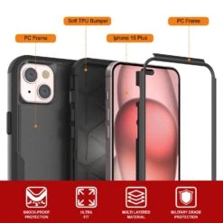 Punkcase For IPhone 15 Plus Belt Clip Multilayer Holster Case [Patron Series] [Black] -Phone Vibe Shop View 1 Patron Iphone 15 Plus