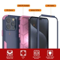 Punkcase For IPhone 15 Pro Belt Clip Multilayer Holster Case [Patron Series] [Navy Pink] -Phone Vibe Shop View 1 Patron Iphone 15 Pro 534b3f45 8de2 4c63 8534 d9341b7add66