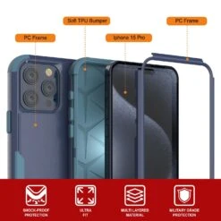 Punkcase For IPhone 15 Pro Belt Clip Multilayer Holster Case [Patron Series] [Navy Blue] -Phone Vibe Shop View 1 Patron Iphone 15 Pro 96ad6162 9b4c 4e2c a93c 84f417104176