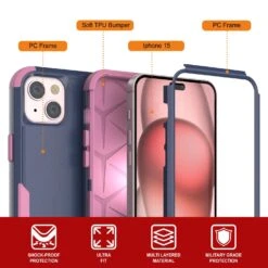Punkcase For IPhone 15 Belt Clip Multilayer Holster Case [Patron Series] [Navy Pink] -Phone Vibe Shop View 1 Patron Iphone 15 21f6e0cd 9ded 4996 ba31 d62926ef3b75