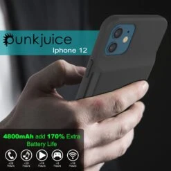 IPhone 12 Battery Case, PunkJuice 4800mAH Fast Charging Power Bank W/ Screen Protector | [Black] -Phone Vibe Shop View 1 Punkjuice Iphone 12