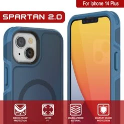 PunkCase IPhone 14 Plus Case, [Spartan 2.0 Series] Clear Rugged Heavy Duty Cover W/Built In Screen Protector [Navy] -Phone Vibe Shop View 1 Spartan 2 Iphone 14 Plus