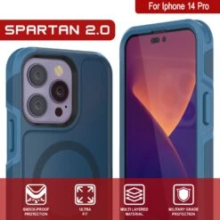 PunkCase IPhone 14 Pro Case, [Spartan 2.0 Series] Clear Rugged Heavy Duty Cover W/Built In Screen Protector [Navy] -Phone Vibe Shop View 1 Spartan 2 Iphone 14 Pro