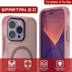 PunkCase IPhone 14 Pro Max Case, [Spartan 2.0 Series] Clear Rugged Heavy Duty Cover W/Built In Screen Protector [Pink] -Phone Vibe Shop View 1 Spartan 2 Iphone 14 Pro Max