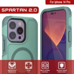 PunkCase IPhone 14 Pro Case, [Spartan 2.0 Series] Clear Rugged Heavy Duty Cover W/Built In Screen Protector [Teal] -Phone Vibe Shop View 1 Spartan 2 Iphone 14 Pro 8736c14c d068 4a3a bd79 7a5ace768af6