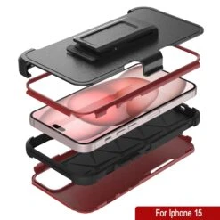 Punkcase For IPhone 15 Belt Clip Multilayer Holster Case [Patron Series] [Red-Black] -Phone Vibe Shop View 2 Patron Iphone 15