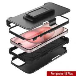 Punkcase For IPhone 15 Plus Belt Clip Multilayer Holster Case [Patron Series] [Black] -Phone Vibe Shop View 2 Patron Iphone 15 Plus