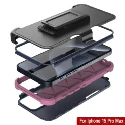 Punkcase For IPhone 15 Pro Max Belt Clip Multilayer Holster Case [Patron Series] [Navy Pink] -Phone Vibe Shop View 2 Patron Iphone 15 Pro Max c6581ba0 c2e7 470a a2c5 34043b84d7f3