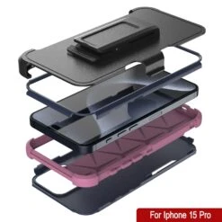 Punkcase For IPhone 15 Pro Belt Clip Multilayer Holster Case [Patron Series] [Navy Pink] -Phone Vibe Shop View 2 Patron Iphone 15 Pro dabbf3bc a1fb 46ff bfdc 9910046473e8