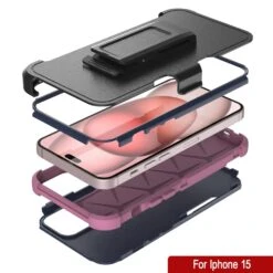 Punkcase For IPhone 15 Belt Clip Multilayer Holster Case [Patron Series] [Navy Pink] -Phone Vibe Shop View 2 Patron Iphone 15 683f992a c01d 4fe8 b730 cbe5b50be447
