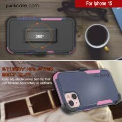 Punkcase For IPhone 15 Belt Clip Multilayer Holster Case [Patron Series] [Navy Pink] -Phone Vibe Shop View 6 Patron Iphone 15 ff6387a3 500c 47b8 9747 f04b9ab74d8f